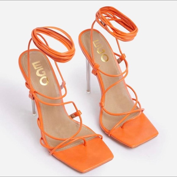EGO Vibrant Orange Lace-Up Heels - Picture 1 of 3
